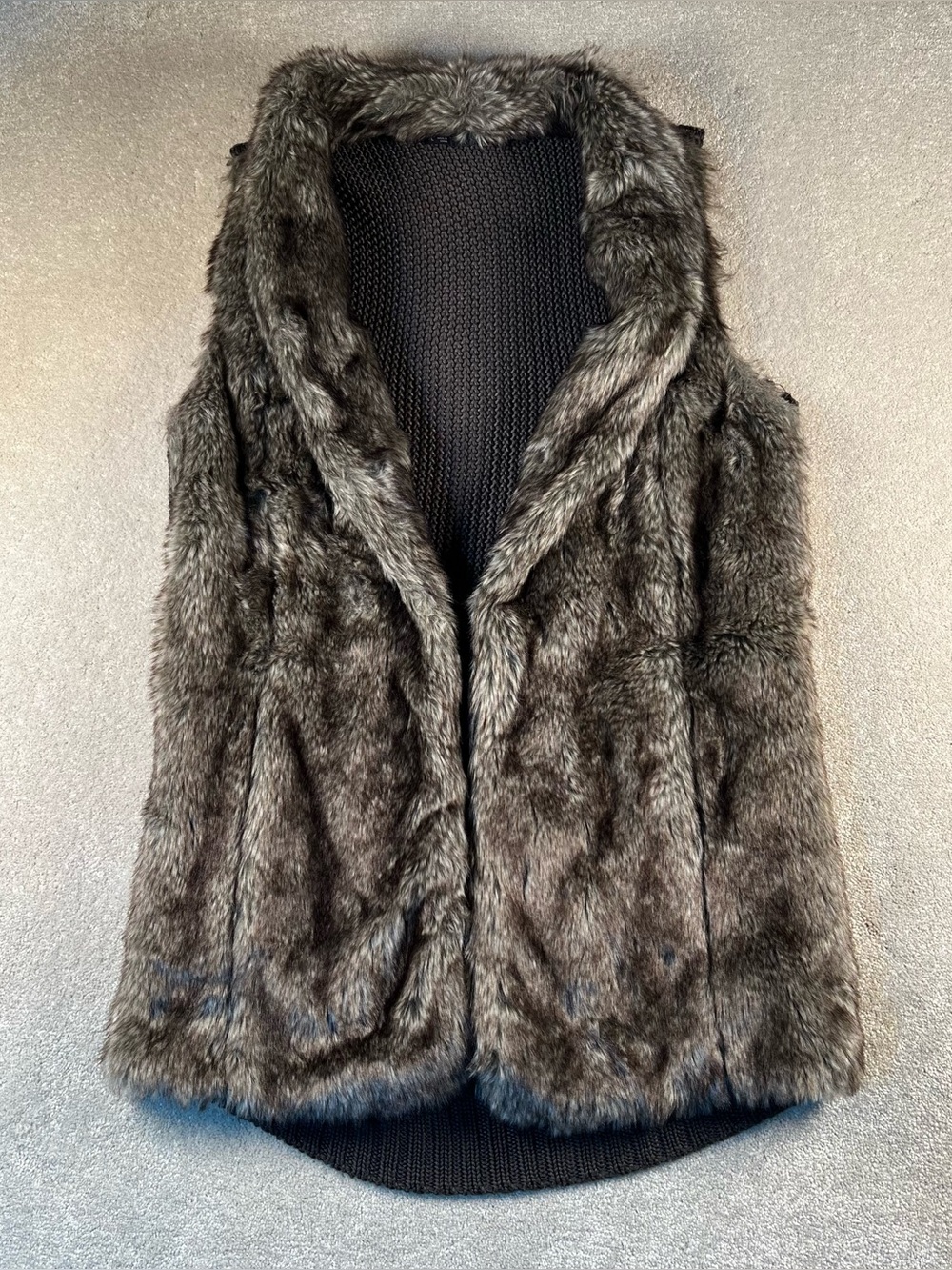 Maurices Faux Fur Vest Brown Knit Back With Pockets Fall Winter Women's Large